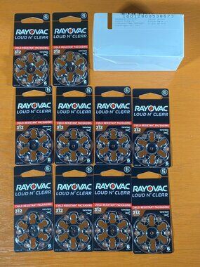 RAYOVAC LOUD N' CLEAR HEARING AID BATTERIES - 312LC-8A - 80 BATTERIES - NIB